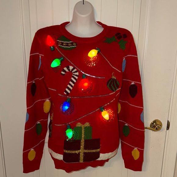 NWOT Holiday Red Sweater with Festive Lights - Picture 1 of 6